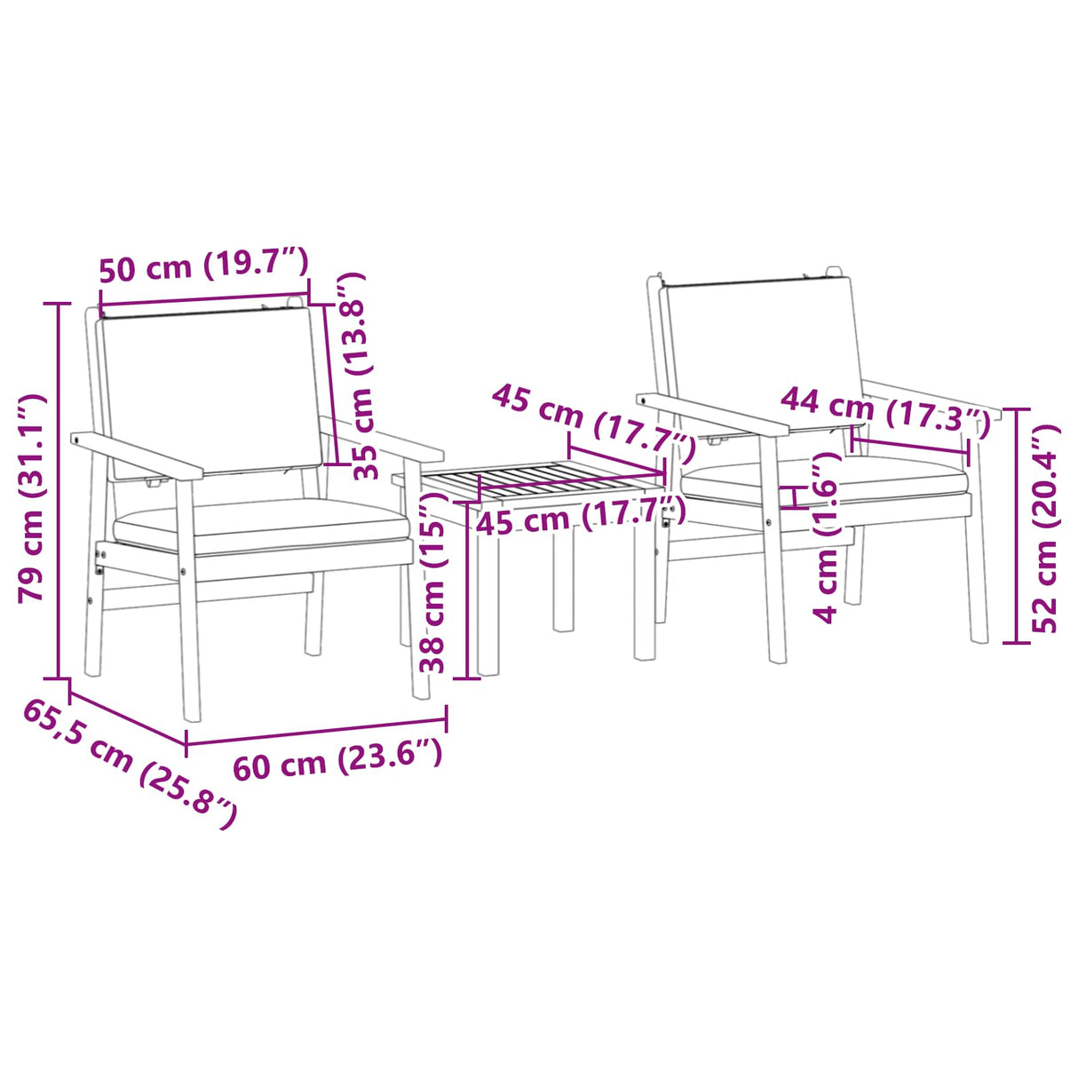 Garden Sofa Set with Cushion 3 pcs Brown Solid Acacia wood