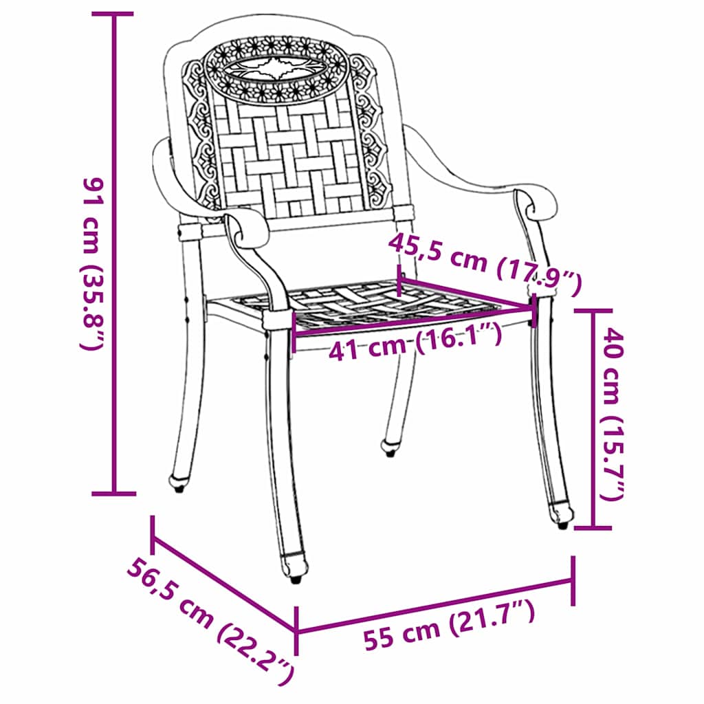 Garden Chair 2 pcs Bronze 55 x 56.5 x 91cm Aluminium