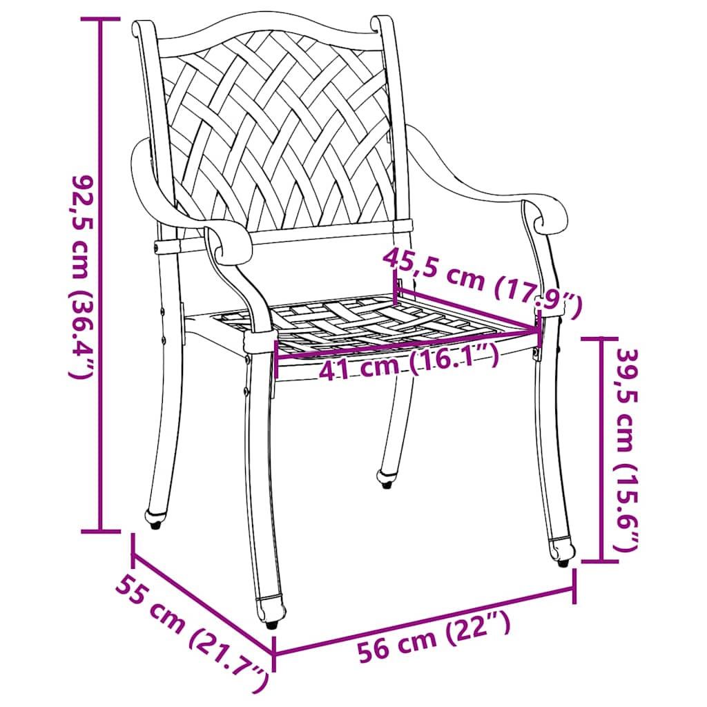 Garden Chair 2 pcs Green 55 x 56.5 x 91cm Aluminium