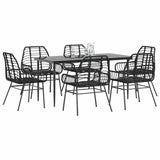7 Piece Garden Dining Set Black Poly Rattan Glass