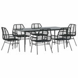 7 Piece Garden Dining Set Black Poly Rattan Glass