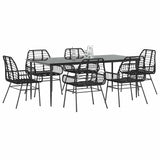 7 Piece Garden Dining Set Black Poly Rattan Glass