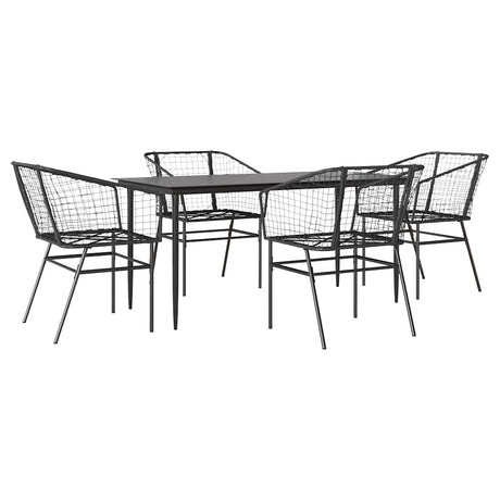 5 Piece Garden Dining Set Black Poly Rattan Glass