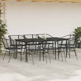 9 Piece Garden Dining Set Black Poly Rattan Glass