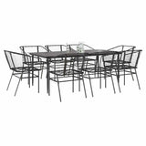 9 Piece Garden Dining Set Black Poly Rattan Glass