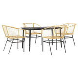 5 Piece Garden Dining Set Brown Poly Rattan Glass