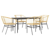 5 Piece Garden Dining Set Brown Poly Rattan Glass