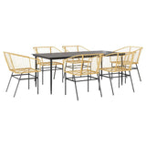 7 Piece Garden Dining Set Brown Poly Rattan Glass