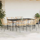 7 Piece Garden Dining Set Brown Poly Rattan Glass