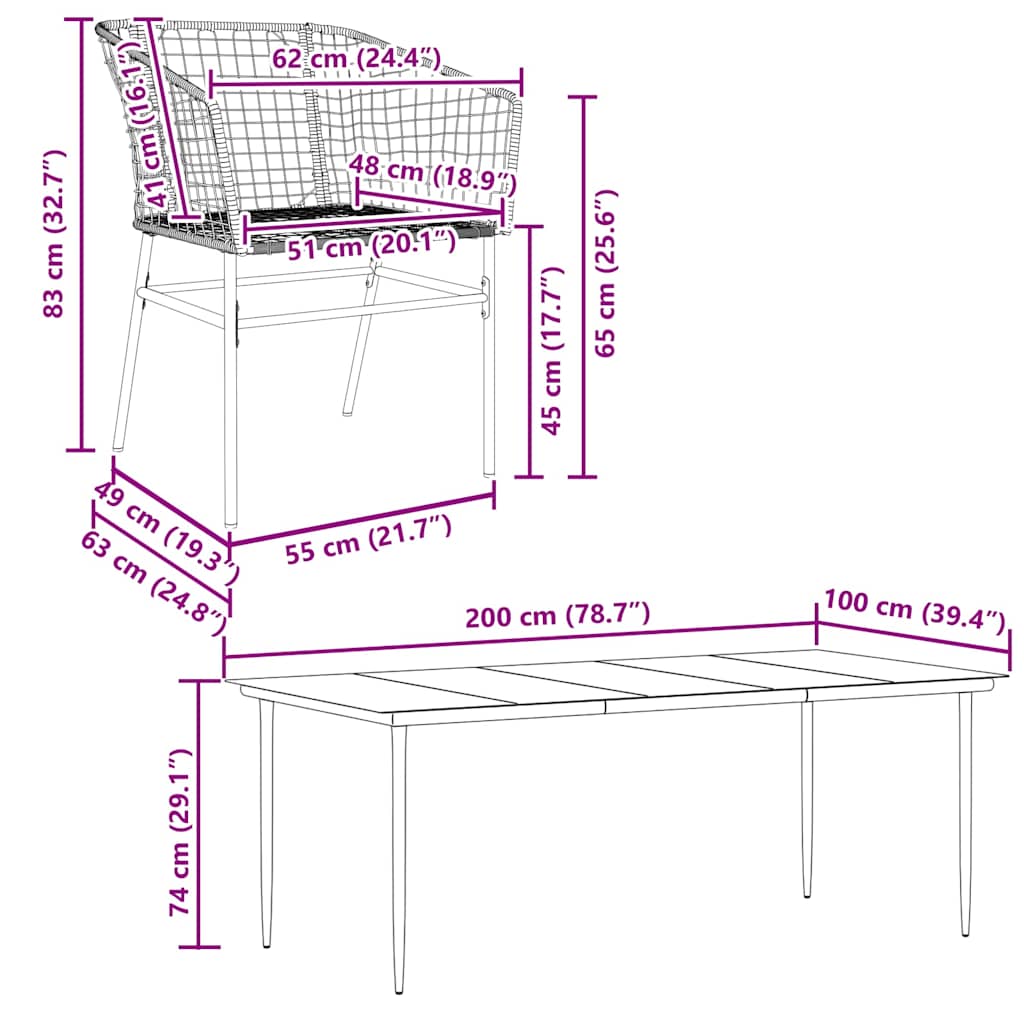 7 Piece Garden Dining Set Brown Poly Rattan Glass