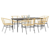 7 Piece Garden Dining Set Brown Poly Rattan Glass
