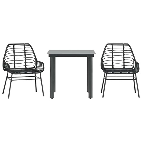 3 Piece Garden Dining Set Black Poly Rattan Glass