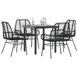 5 Piece Garden Dining Set Black Poly Rattan Glass