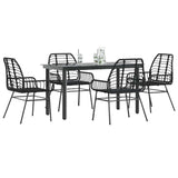 5 Piece Garden Dining Set Black Poly Rattan Glass