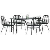 5 Piece Garden Dining Set Black Poly Rattan Glass