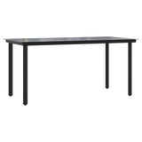7 Piece Garden Dining Set Black Poly Rattan Glass