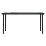 7 Piece Garden Dining Set Black Poly Rattan Glass