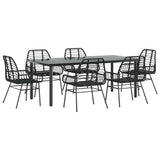 7 Piece Garden Dining Set Black Poly Rattan Glass