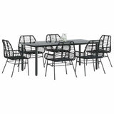 7 Piece Garden Dining Set Black Poly Rattan Glass