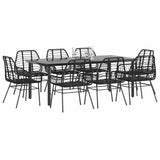 9 Piece Garden Dining Set Black Poly Rattan Glass