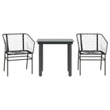 3 Piece Garden Dining Set Black Poly Rattan Glass