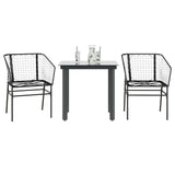 3 Piece Garden Dining Set Black Poly Rattan Glass