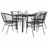 5 Piece Garden Dining Set Black Poly Rattan Glass