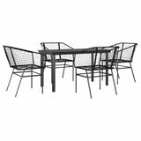 5 Piece Garden Dining Set Black Poly Rattan Glass