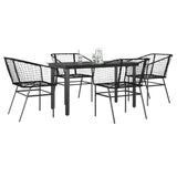 5 Piece Garden Dining Set Black Poly Rattan Glass