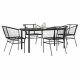 5 Piece Garden Dining Set Black Poly Rattan Glass