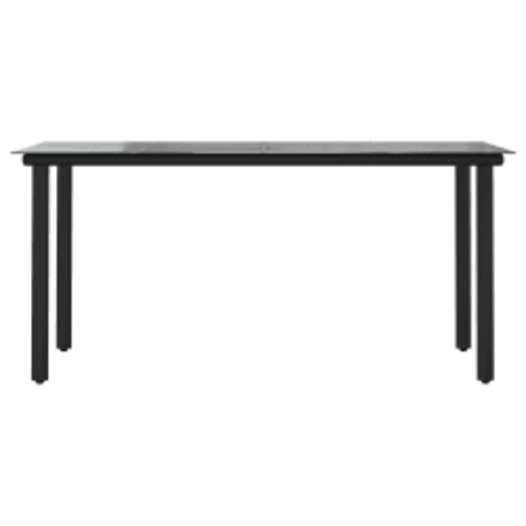 7 Piece Garden Dining Set Black Poly Rattan Glass