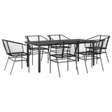 7 Piece Garden Dining Set Black Poly Rattan Glass