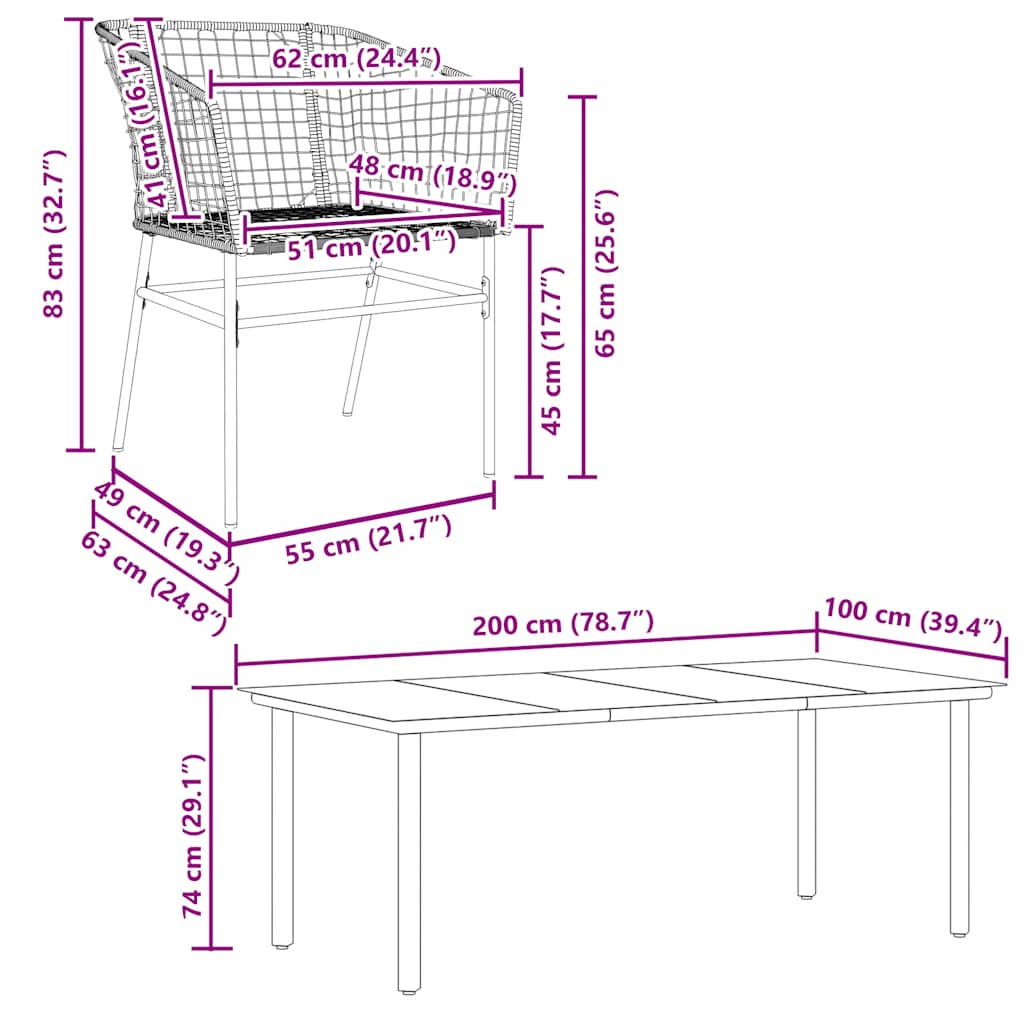 7 Piece Garden Dining Set Black Poly Rattan Glass