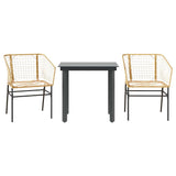 3 Piece Garden Dining Set Brown Poly Rattan Glass