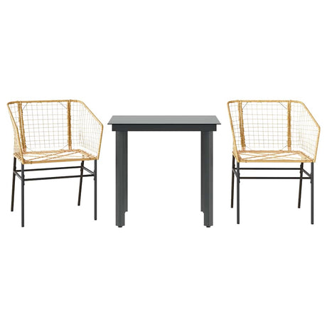 3 Piece Garden Dining Set Brown Poly Rattan Glass