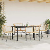 5 Piece Garden Dining Set Brown Poly Rattan Glass