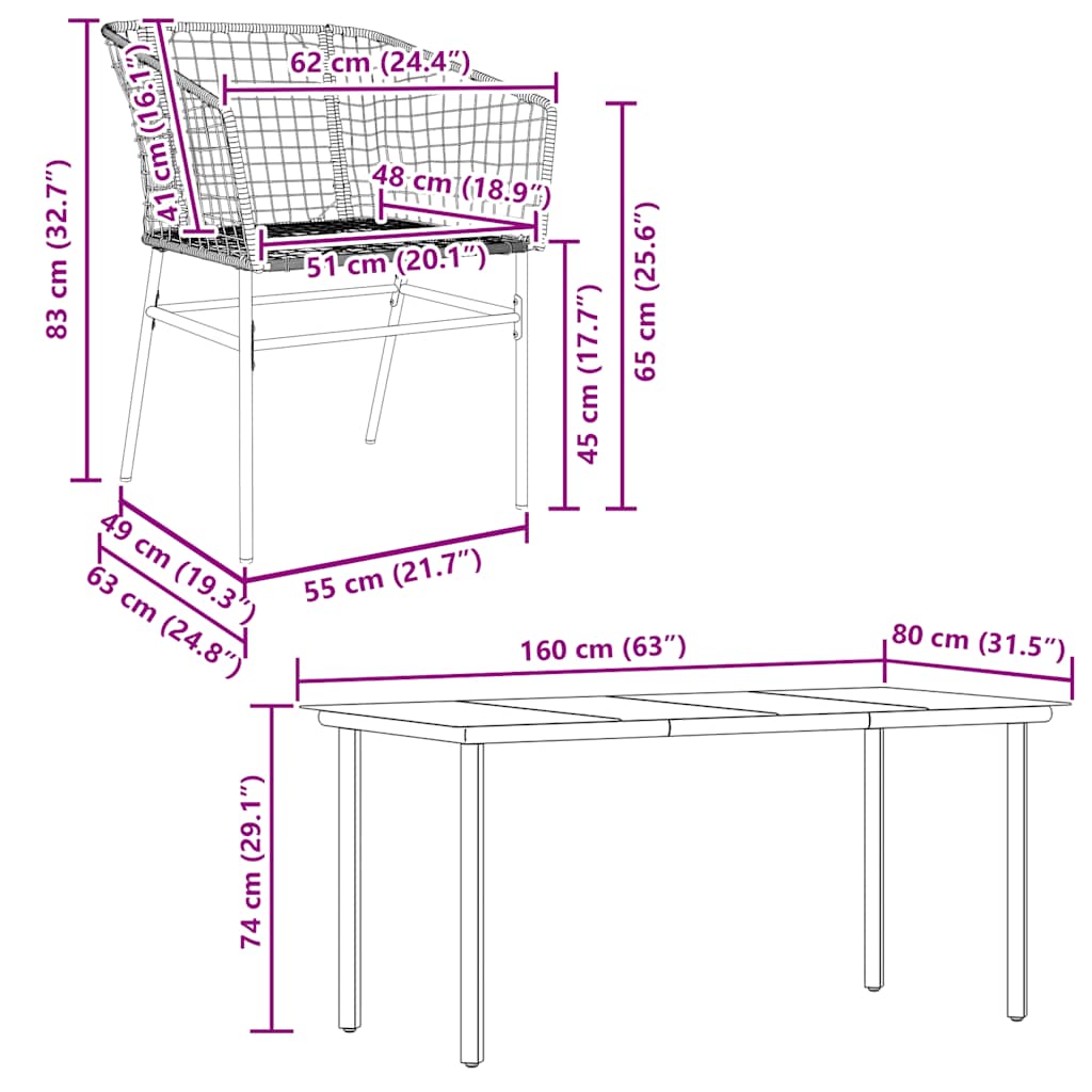 5 Piece Garden Dining Set Brown Poly Rattan Glass
