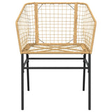 7 Piece Garden Dining Set Brown Poly Rattan Glass
