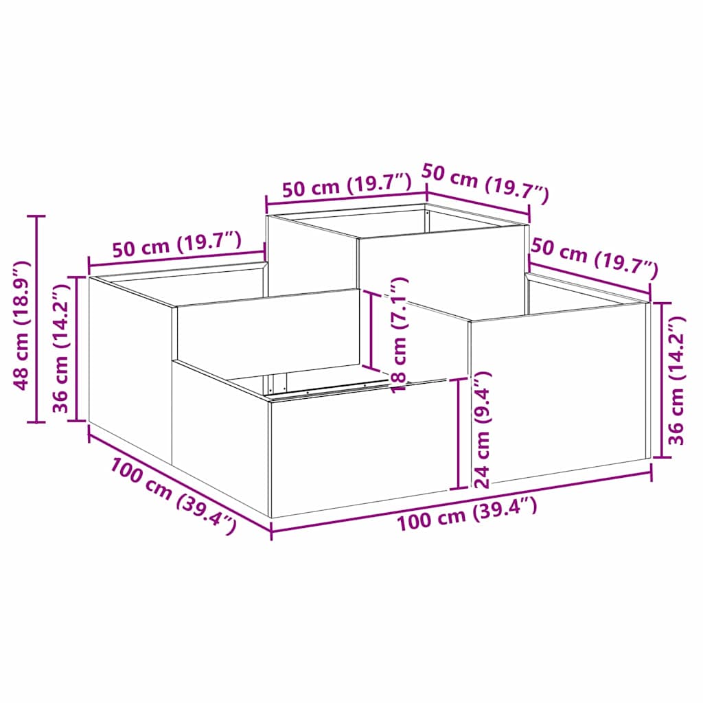 Garden Planter Anthracite 100 x 100 x 48 cm Steel
