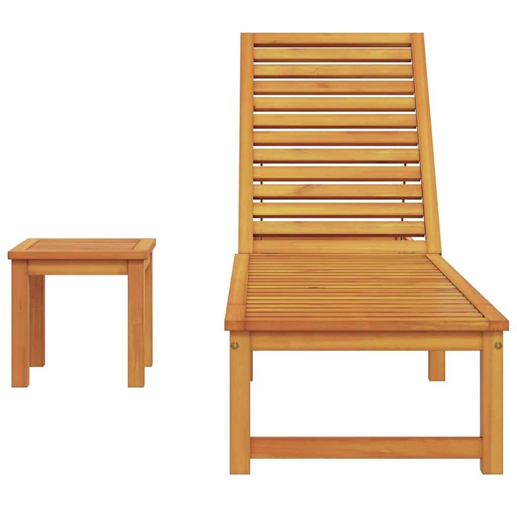 Sun Lounger Reclining Brown 53 x 202 x 89cm Solid Acacia wood