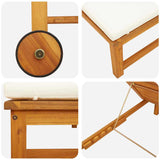 Sun Lounger Reclining Brown 53 x 202 x 89cm Solid Acacia wood