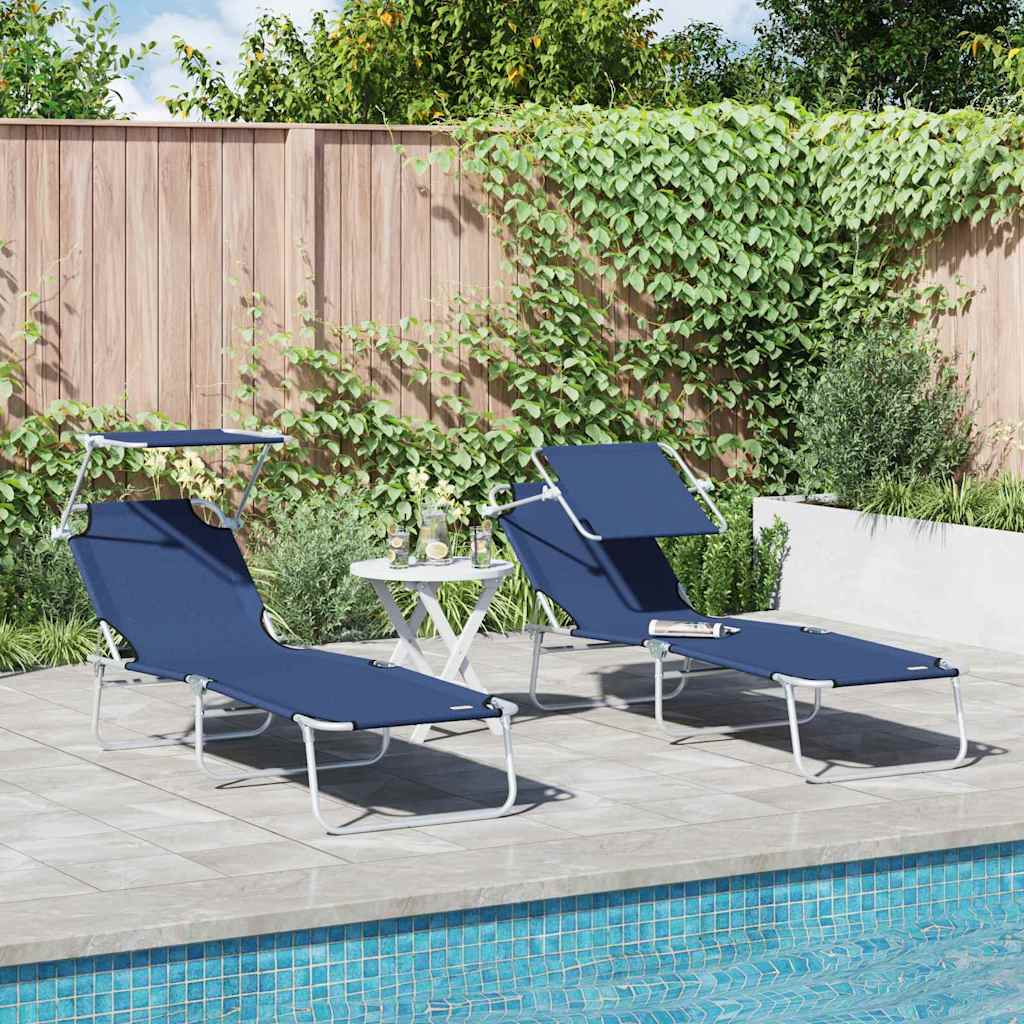 Sun Lounger Folding 2-person 2 pcs Blue 58 x 188 x 77cm Fabric