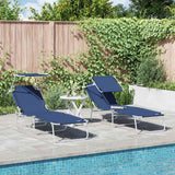 Sun Lounger Folding 2-person 2 pcs Blue 58 x 188 x 77cm Fabric