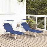 Sun Lounger Folding 2-person 2 pcs Blue 58 x 188 x 77cm Fabric
