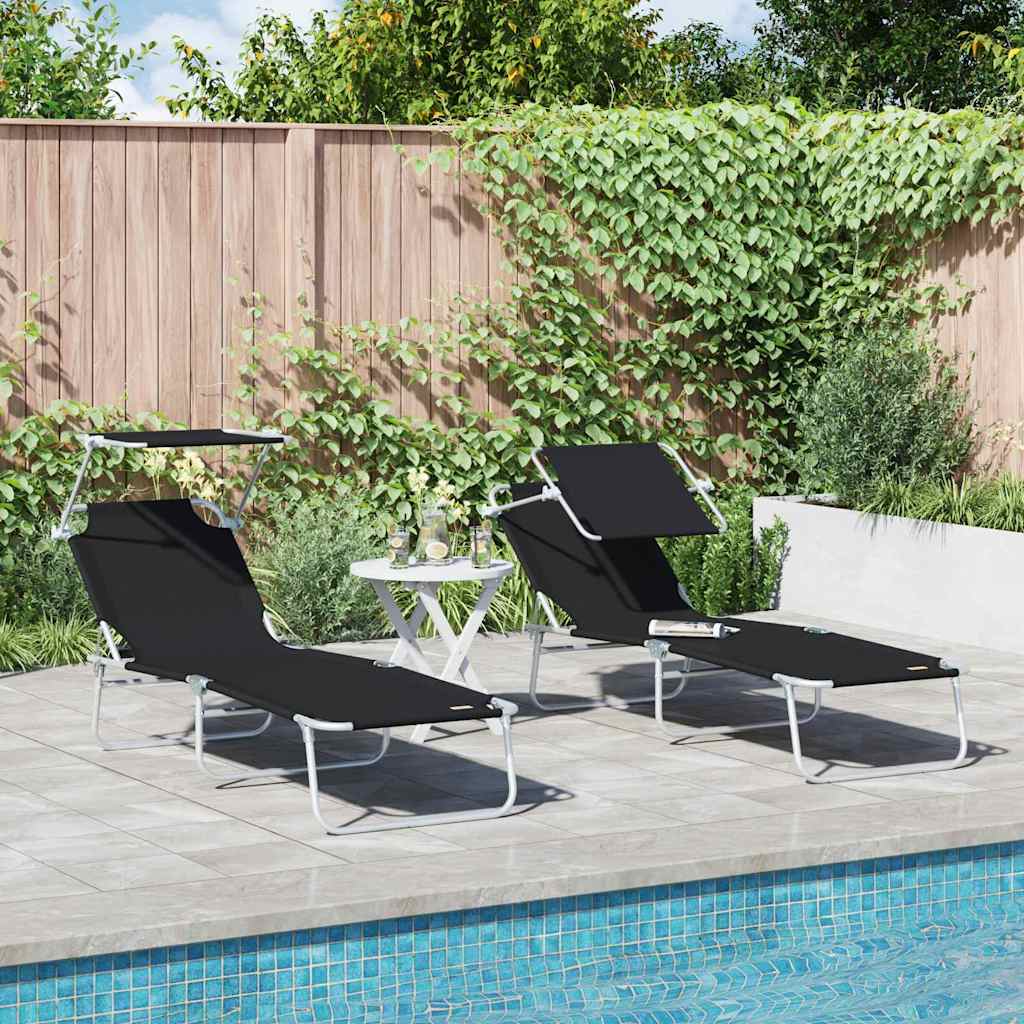 Sun Lounger Folding 2-person 2 pcs Black 58 x 188 x 77cm Fabric