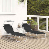 Sun Lounger Folding 2-person 2 pcs Black 58 x 188 x 77cm Fabric