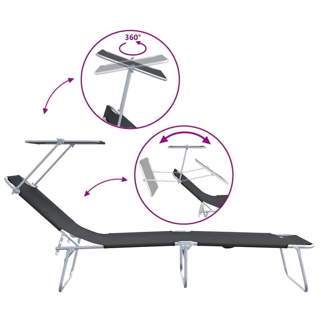 Sun Lounger Folding 2-person 2 pcs Black 58 x 188 x 77cm Fabric
