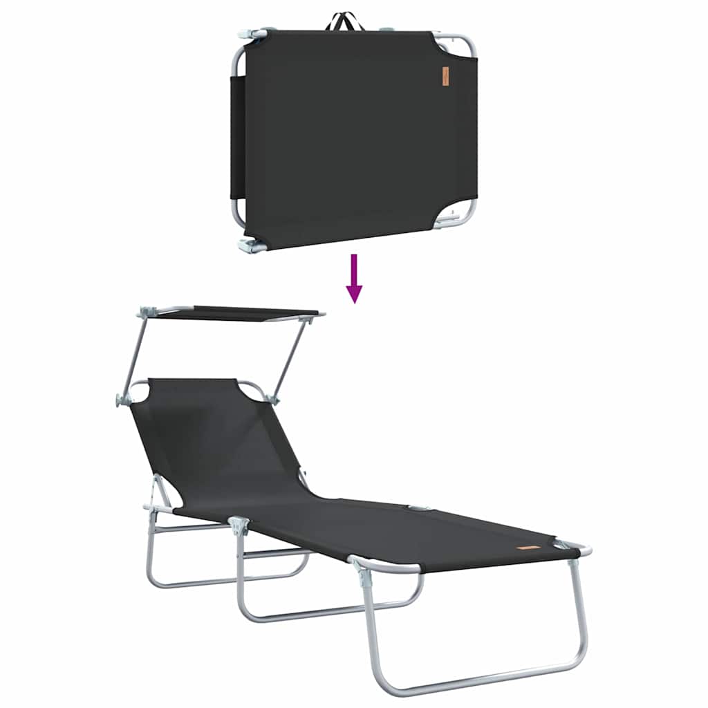 Sun Lounger Folding 2-person 2 pcs Black 58 x 188 x 77cm Fabric