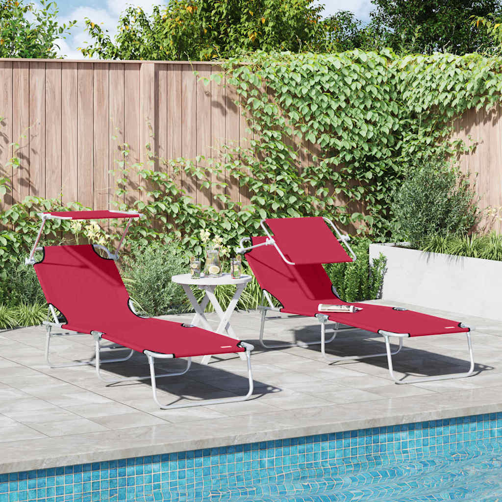 Sun Lounger Folding 2-person 2 pcs Red 58 x 188 x 77cm Fabric