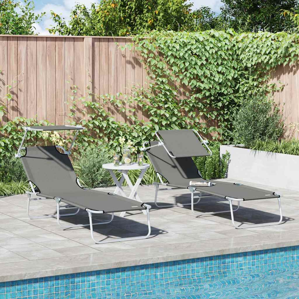 Sun Lounger Folding 2-person 2 pcs Grey 58 x 188 x 77cm Fabric